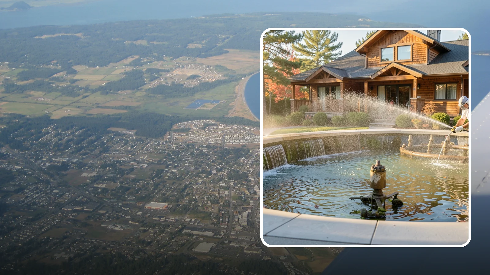 Fountain Cleaning in Oak Harbor, Island County, WA - We clean outdoor fountains to clear algae, mineral scale, and hard-water lines from basins and cascading surfaces.
