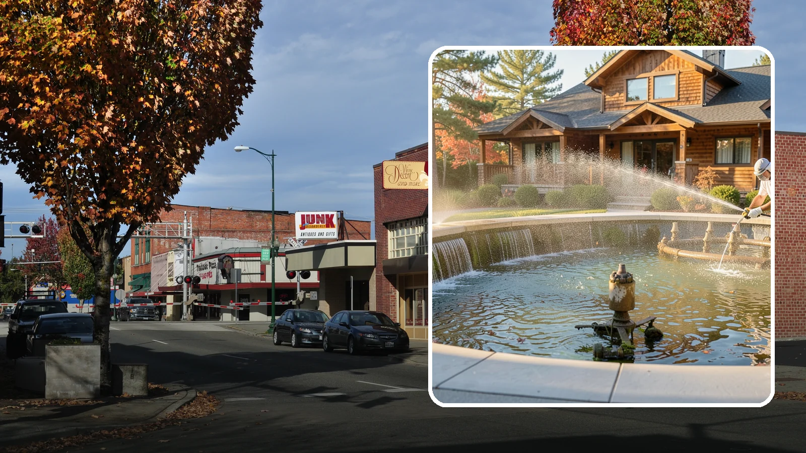 Fountain Cleaning in Puyallup, Pierce County, WA - We clean outdoor fountains to clear algae, mineral scale, and hard-water lines from basins and cascading surfaces.