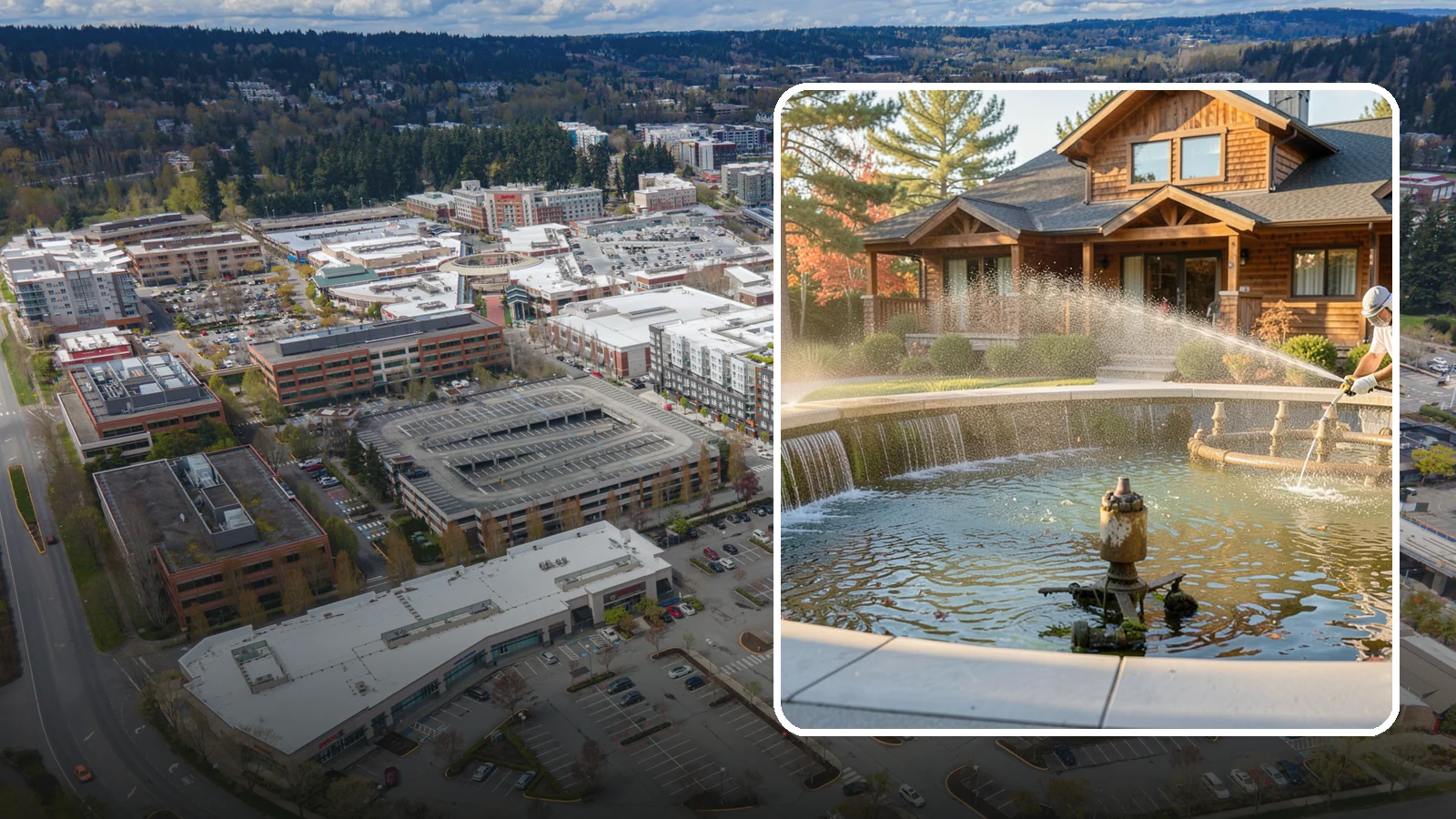 Fountain Cleaning in Redmond, King County, WA - We clean outdoor fountains to clear algae, mineral scale, and hard-water lines from basins and cascading surfaces.