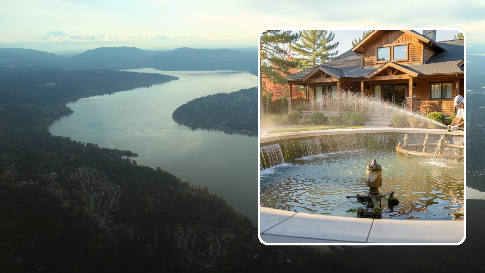 Fountain Cleaning in Sammamish, King County, WA - We clean outdoor fountains to clear algae, mineral scale, and hard-water lines from basins and cascading surfaces.