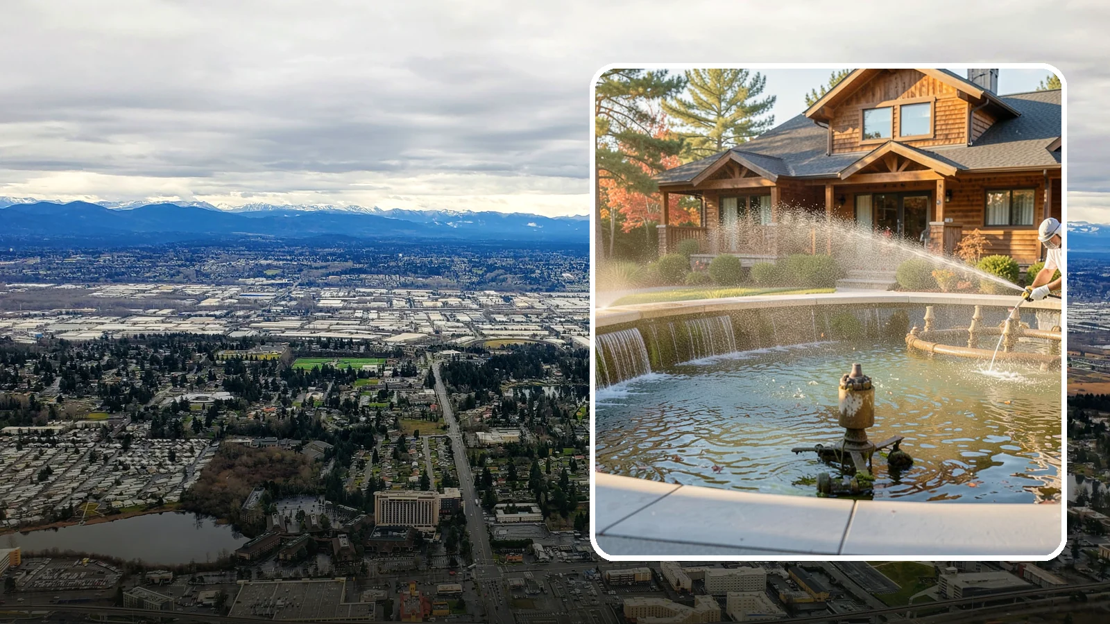 Fountain Cleaning in SeaTac, King County, WA - We clean outdoor fountains to clear algae, mineral scale, and hard-water lines from basins and cascading surfaces.