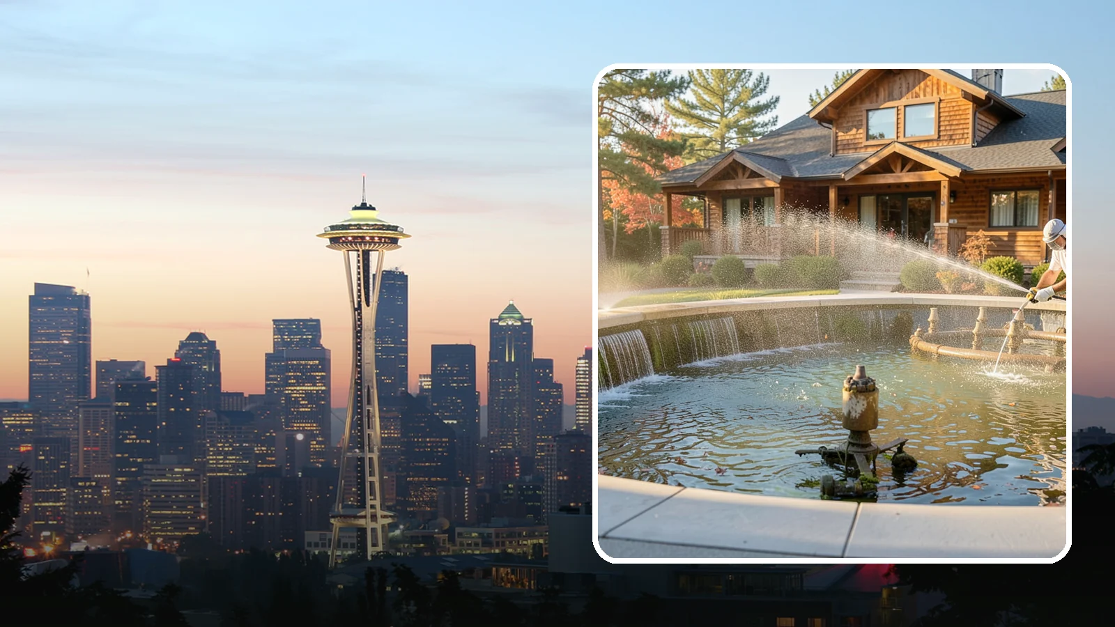 Fountain Cleaning in Seattle, King County, WA - We clean outdoor fountains to clear algae, mineral scale, and hard-water lines from basins and cascading surfaces.