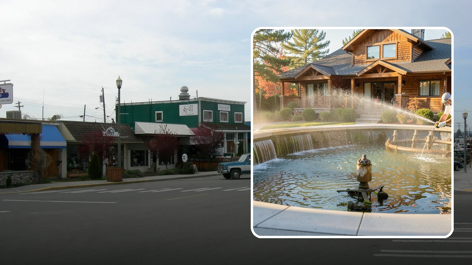 Fountain Cleaning in Stanwood, Snohomish County, WA - We clean outdoor fountains to clear algae, mineral scale, and hard-water lines from basins and cascading surfaces.