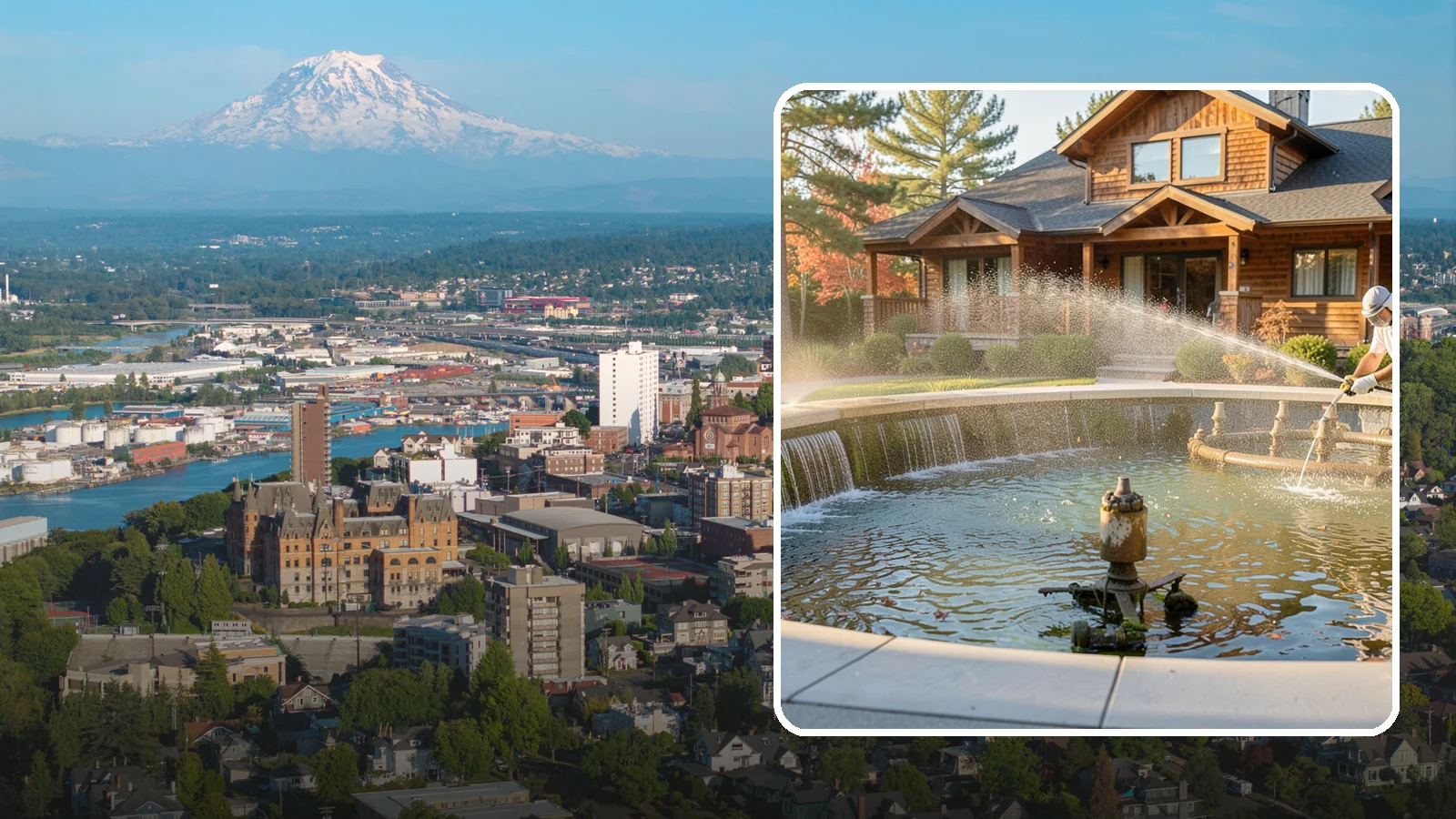 Fountain Cleaning in Tacoma, Pierce County, WA - We clean outdoor fountains to clear algae, mineral scale, and hard-water lines from basins and cascading surfaces.