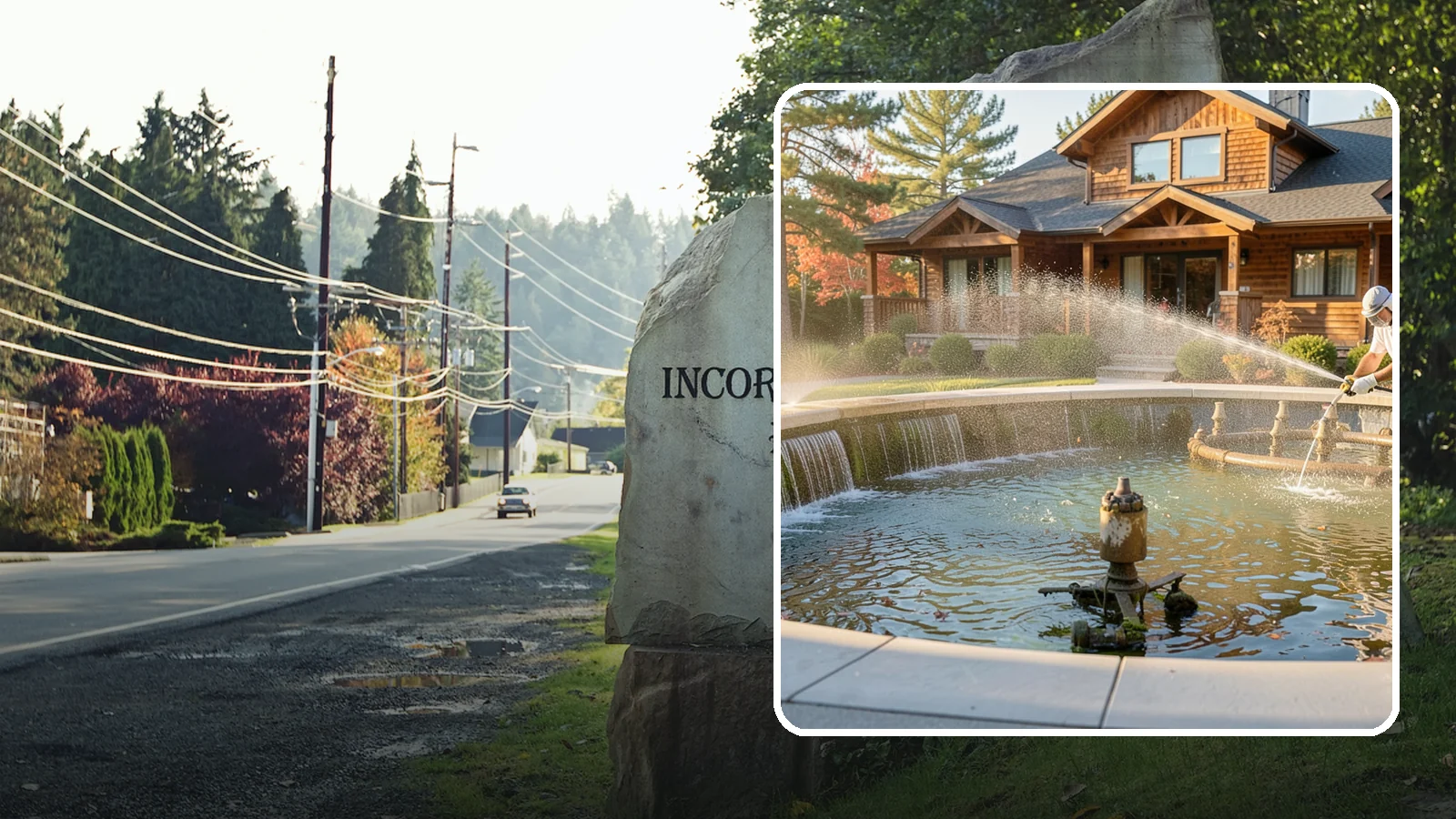 Fountain Cleaning in Wilkeson, Pierce County, WA - We clean outdoor fountains to clear algae, mineral scale, and hard-water lines from basins and cascading surfaces.