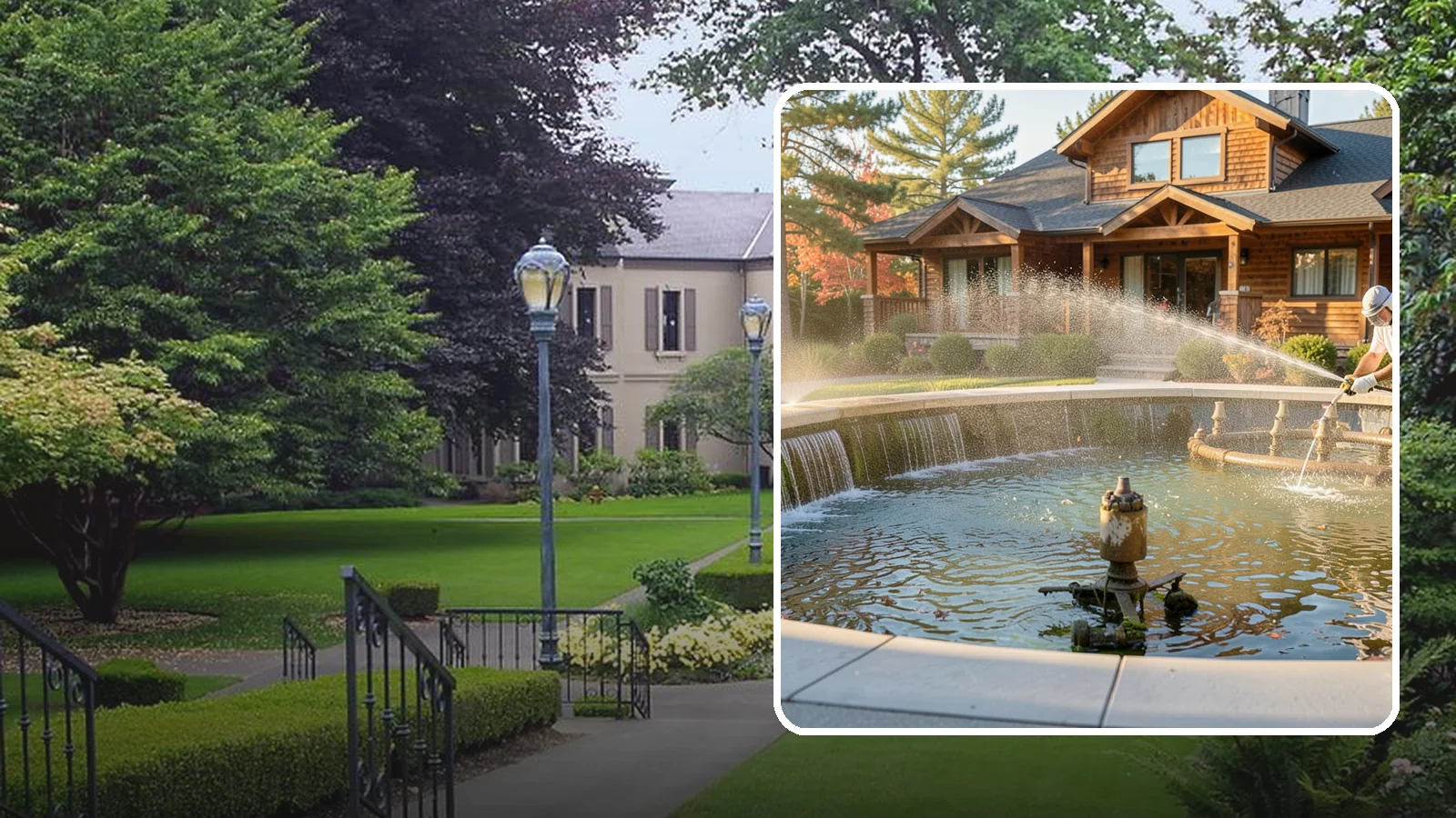 Fountain Cleaning in Woodinville, King County, WA - We clean outdoor fountains to clear algae, mineral scale, and hard-water lines from basins and cascading surfaces.