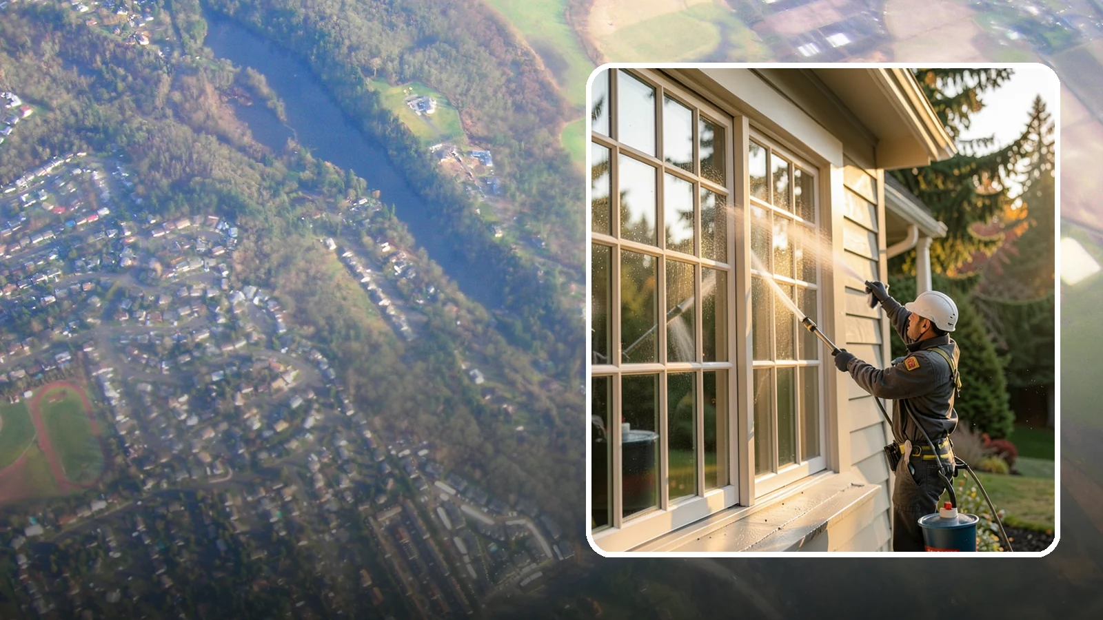 French Window Cleaning in Algona, King County, WA - Detailed cleaning of multi-pane French windows, clearing every divided light and the muntins between them.