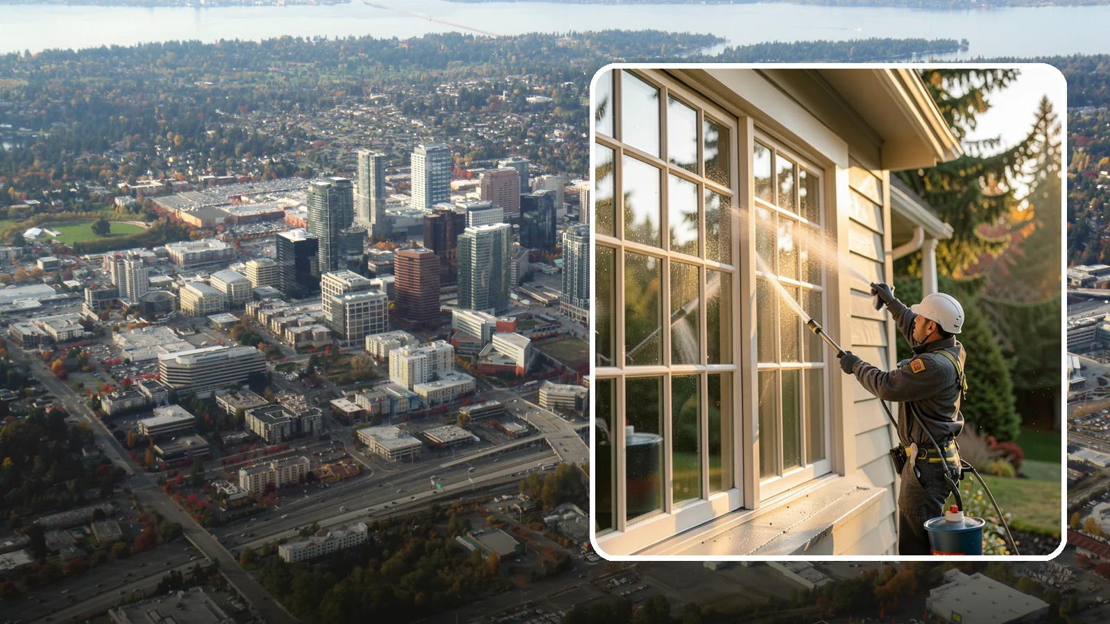 French Window Cleaning in Bellevue, King County, WA - Detailed cleaning of multi-pane French windows, clearing every divided light and the muntins between them.