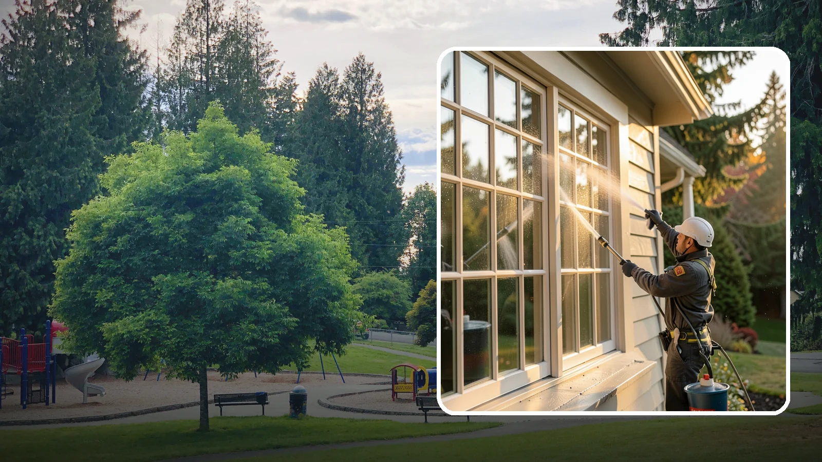 French Window Cleaning in Bonney Lake, Pierce County, WA - Detailed cleaning of multi-pane French windows, clearing every divided light and the muntins between them.