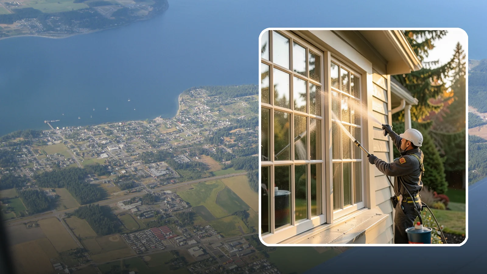 French Window Cleaning in Coupeville, Island County, WA - Detailed cleaning of multi-pane French windows, clearing every divided light and the muntins between them.