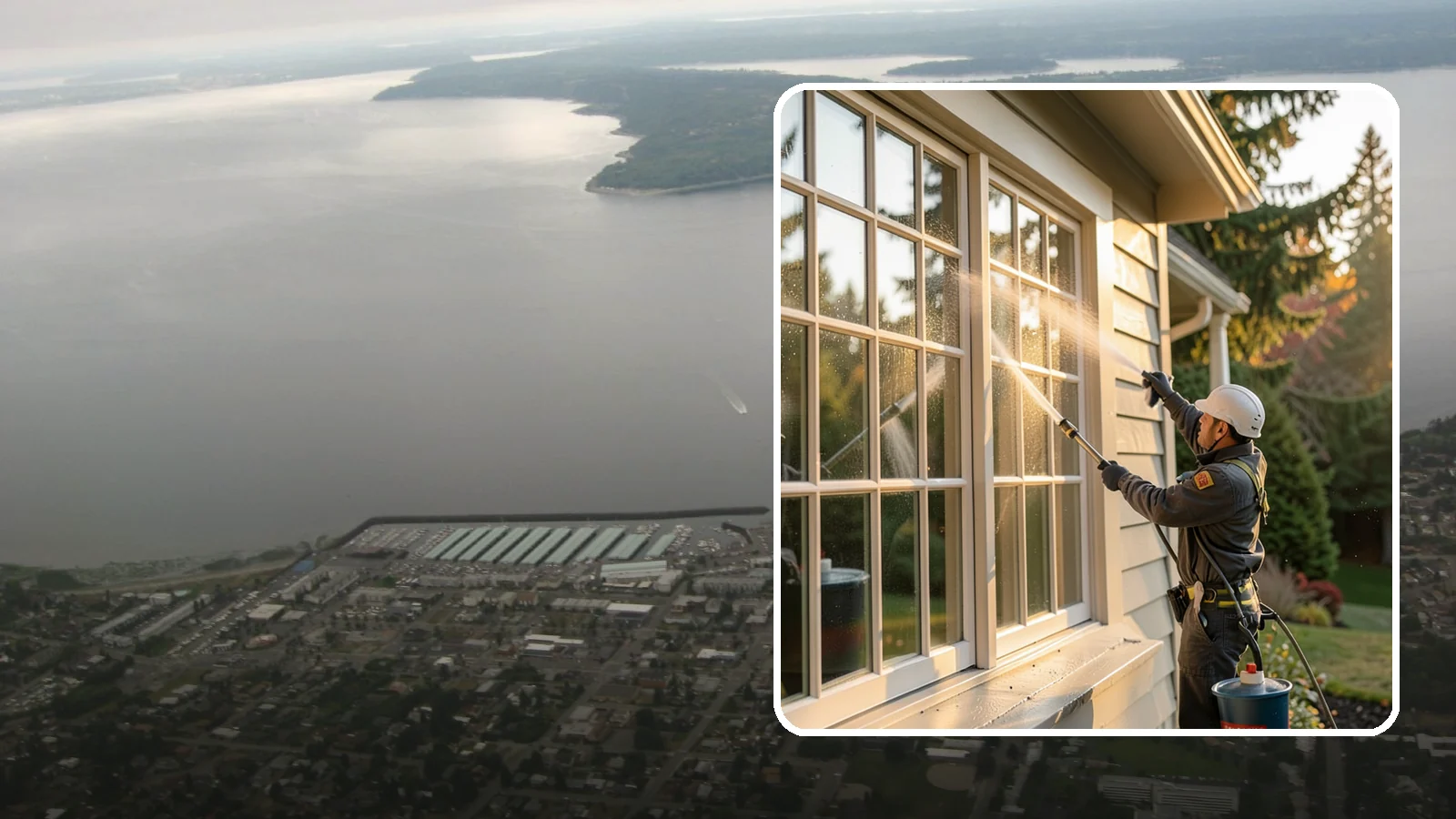 French Window Cleaning in Des Moines, King County, WA - Detailed cleaning of multi-pane French windows, clearing every divided light and the muntins between them.