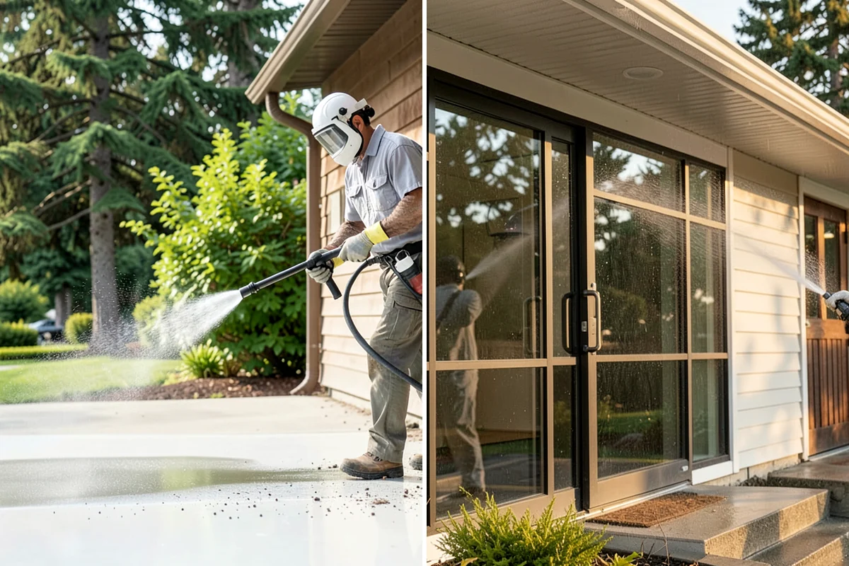 French Window Cleaning in DuPont, Pierce County, WA - Rinse loose grime from the divided panes