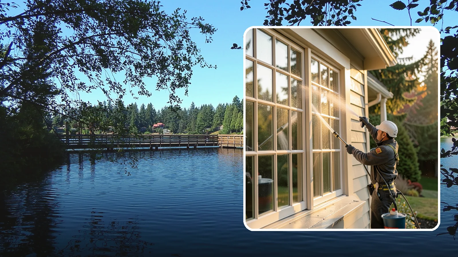 French Window Cleaning in Federal Way, King County, WA - Detailed cleaning of multi-pane French windows, clearing every divided light and the muntins between them.