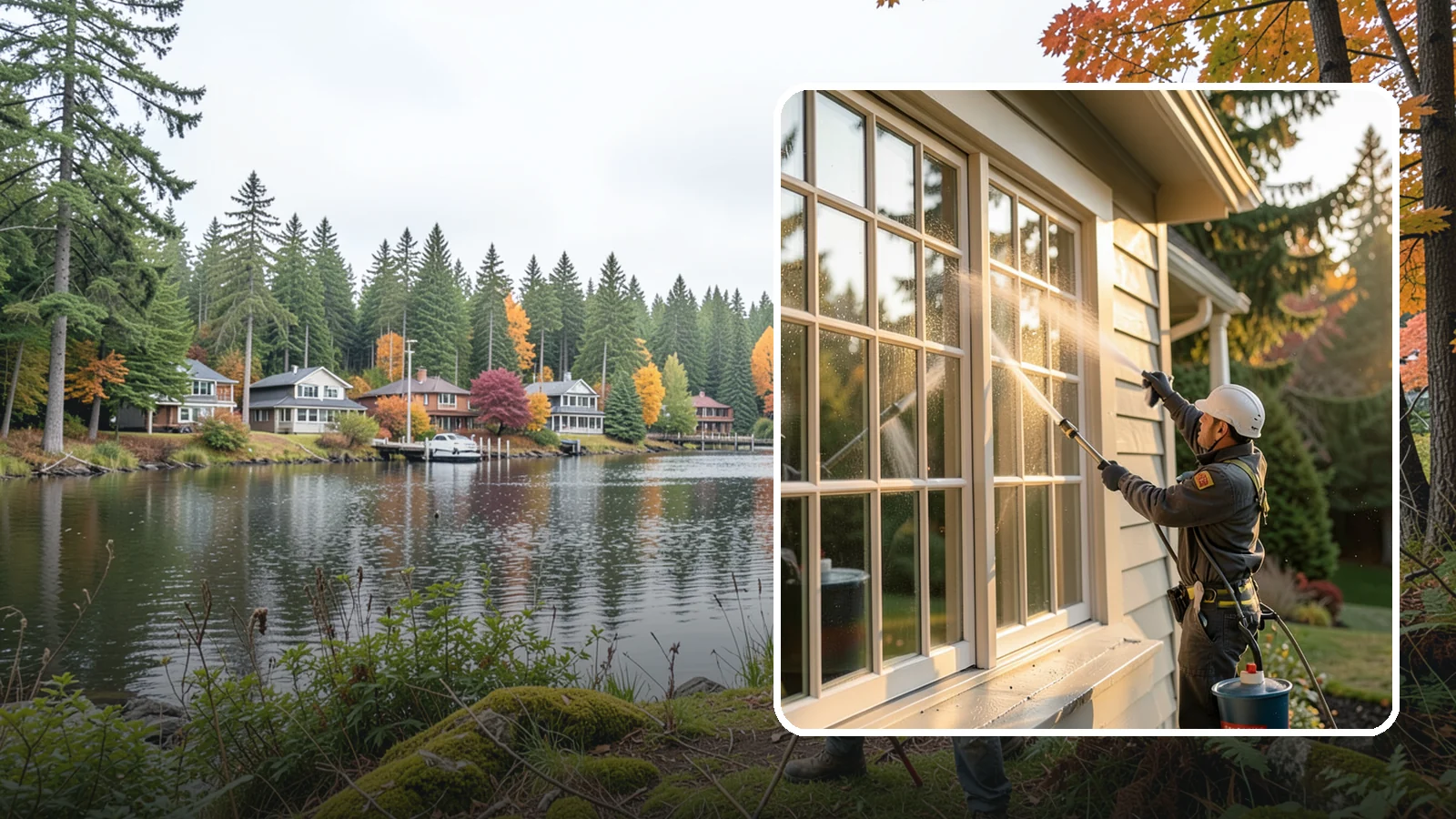 French Window Cleaning in La Conner, Skagit County, WA - Detailed cleaning of multi-pane French windows, clearing every divided light and the muntins between them.