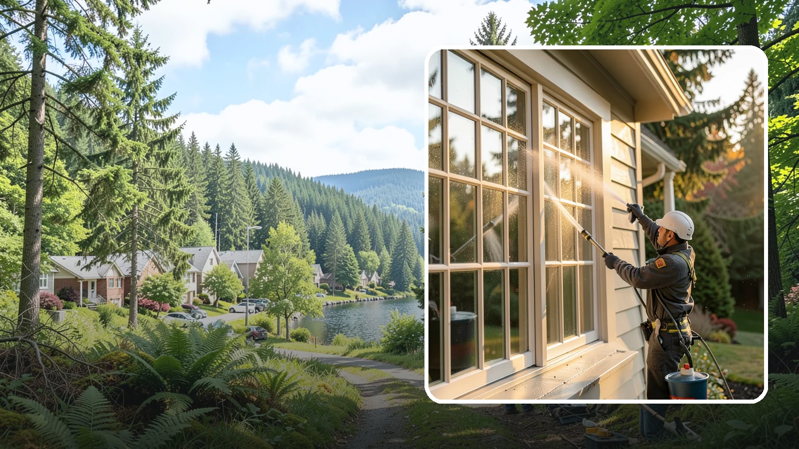 French Window Cleaning in Lake Forest Park, King County, WA - Detailed cleaning of multi-pane French windows, clearing every divided light and the muntins between them.