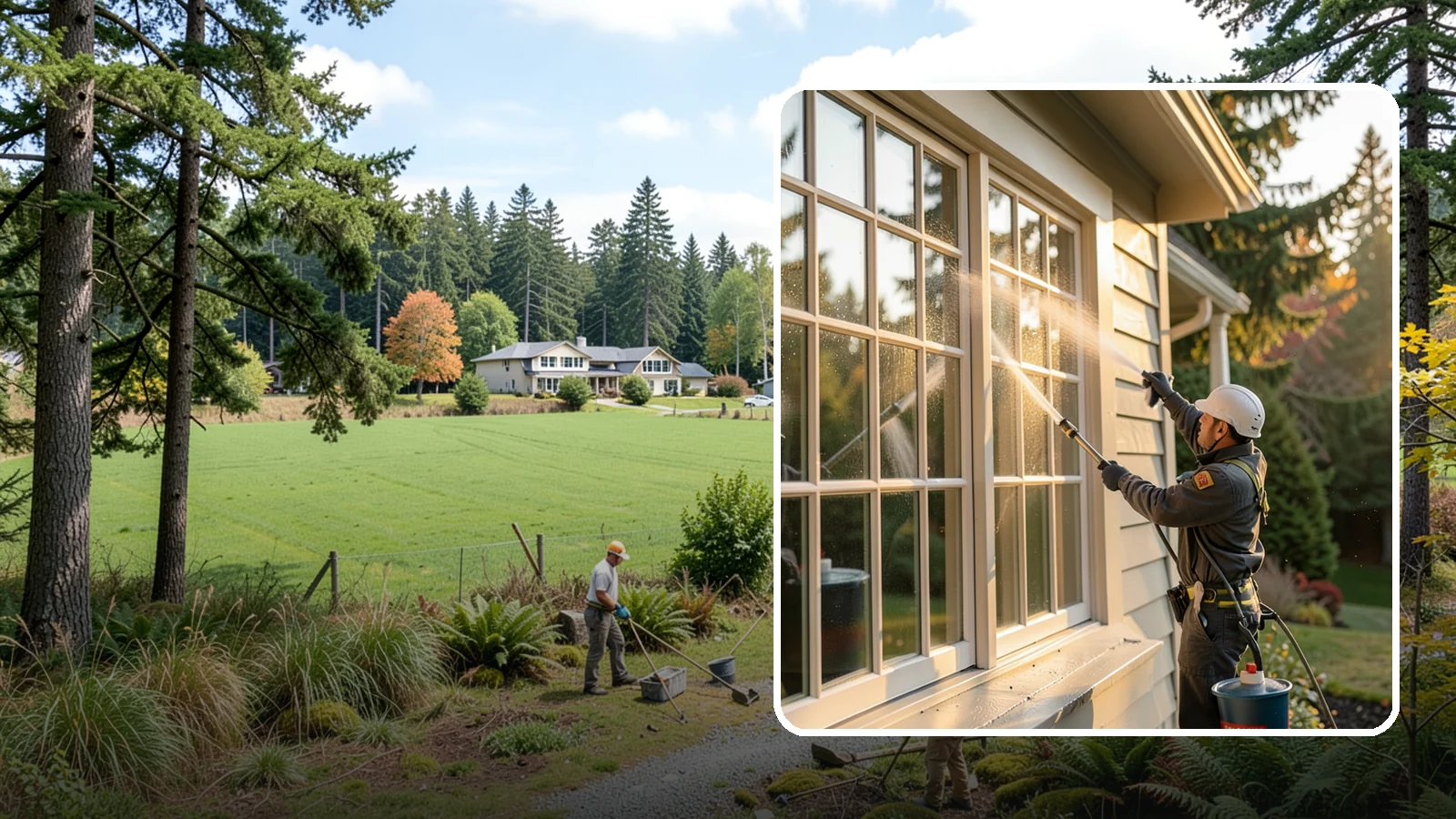 French Window Cleaning in Lyman, Skagit County, WA - Detailed cleaning of multi-pane French windows, clearing every divided light and the muntins between them.