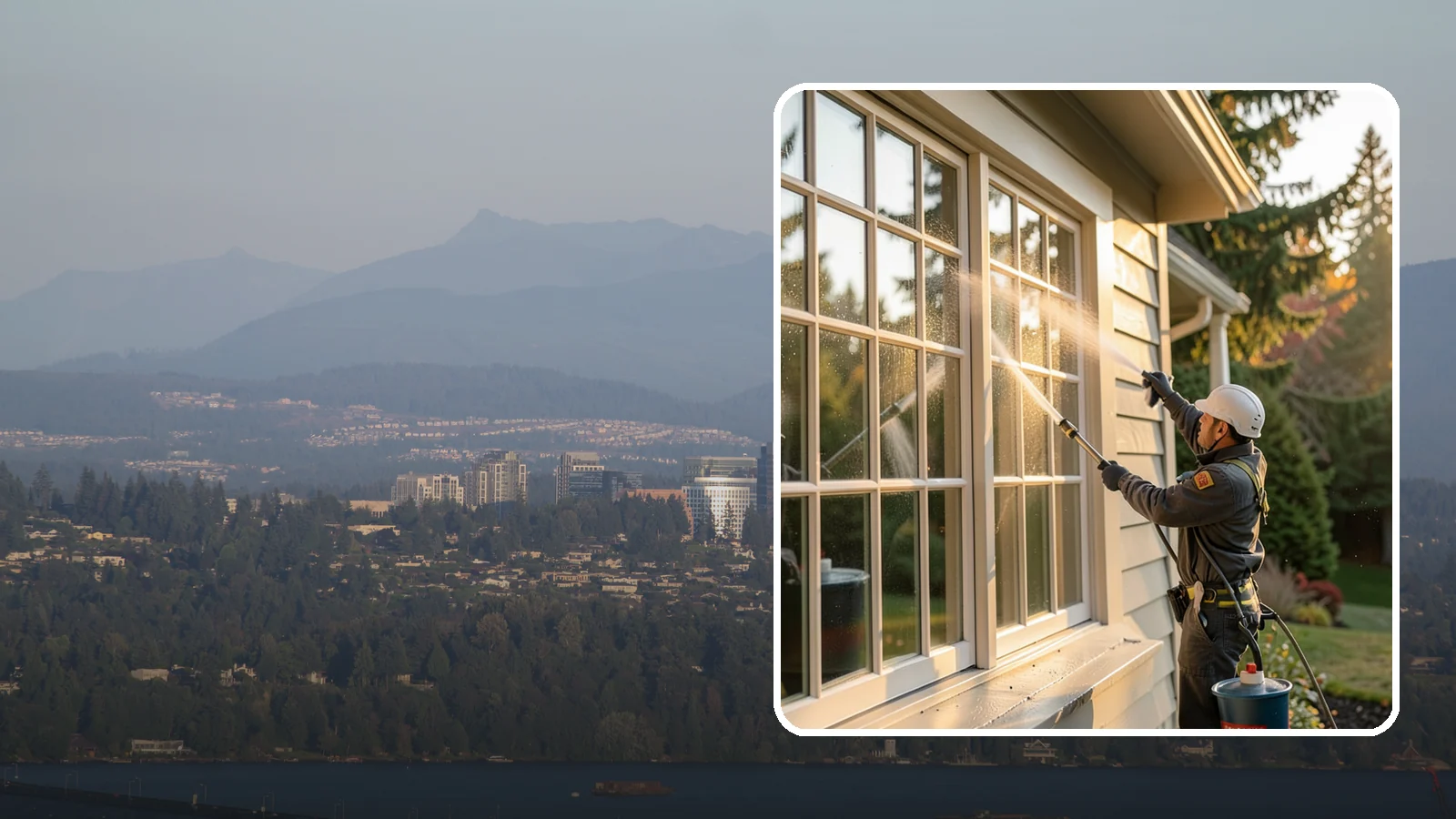 French Window Cleaning in Medina, King County, WA - Detailed cleaning of multi-pane French windows, clearing every divided light and the muntins between them.