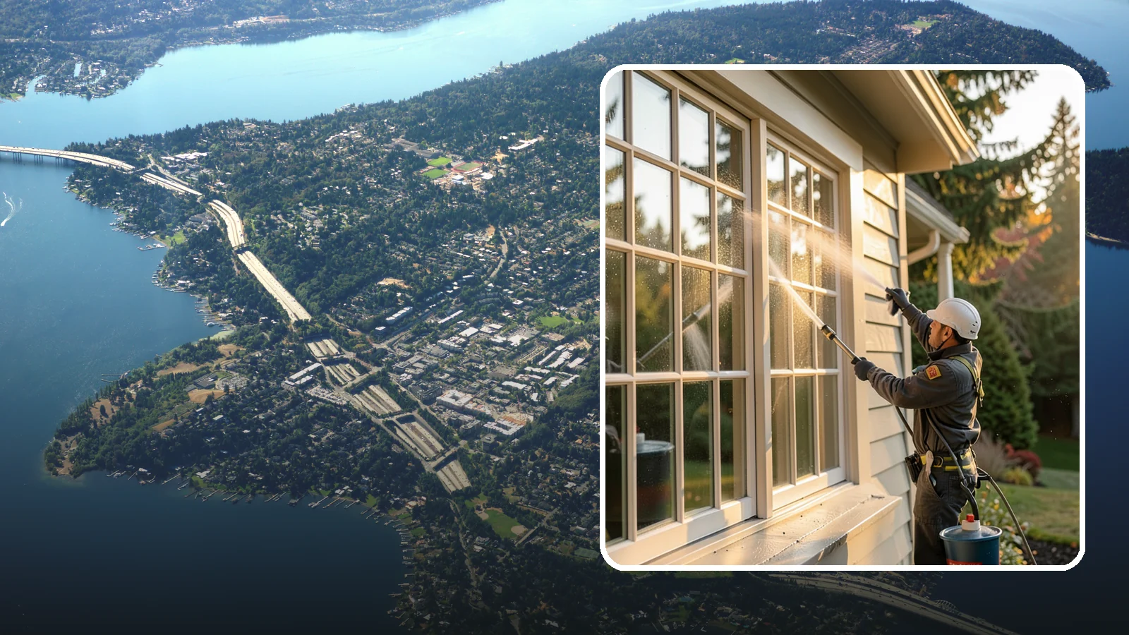 French Window Cleaning in Mercer Island, King County, WA - Detailed cleaning of multi-pane French windows, clearing every divided light and the muntins between them.