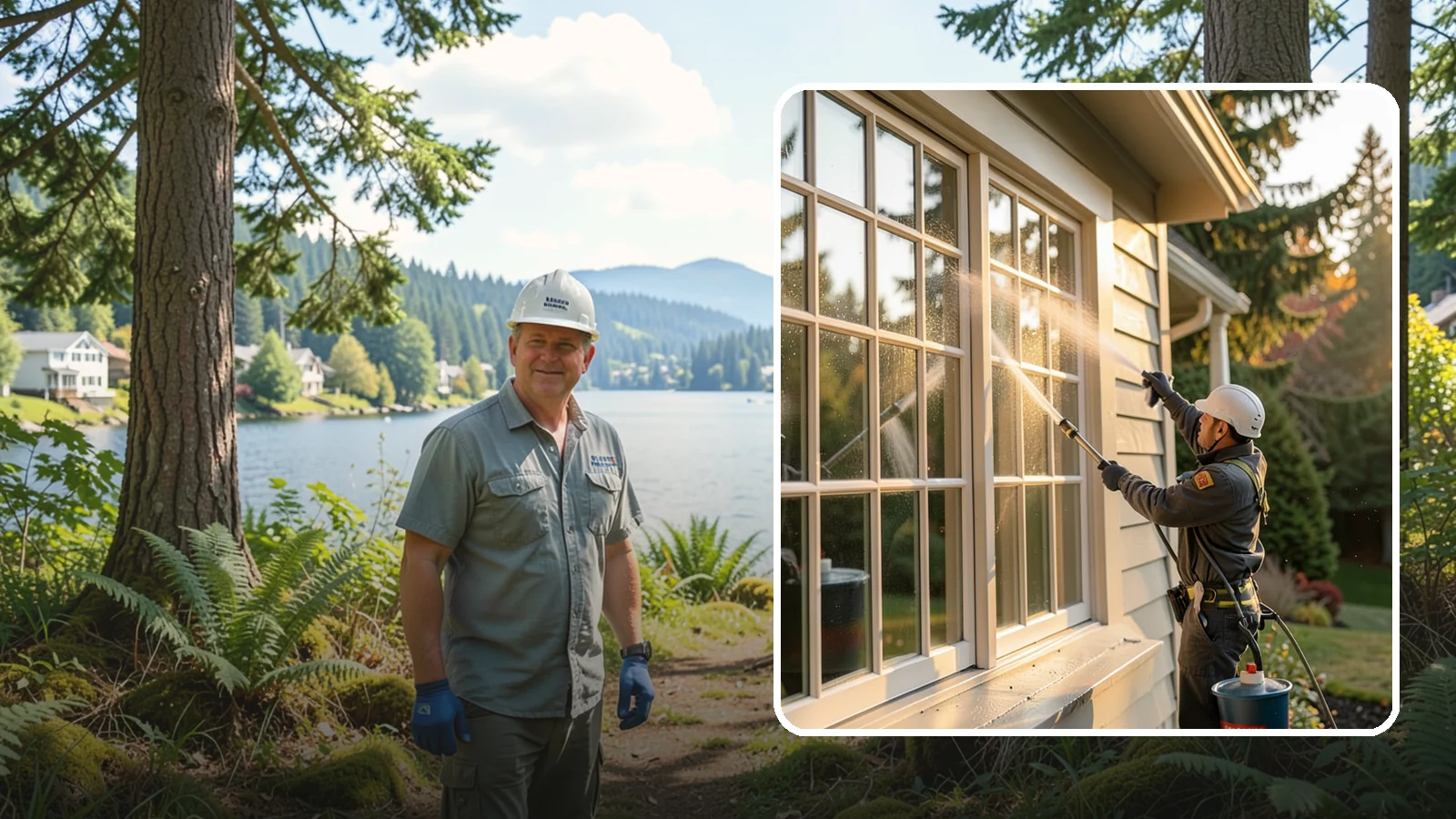 French Window Cleaning in Milton, King County, WA - Detailed cleaning of multi-pane French windows, clearing every divided light and the muntins between them.