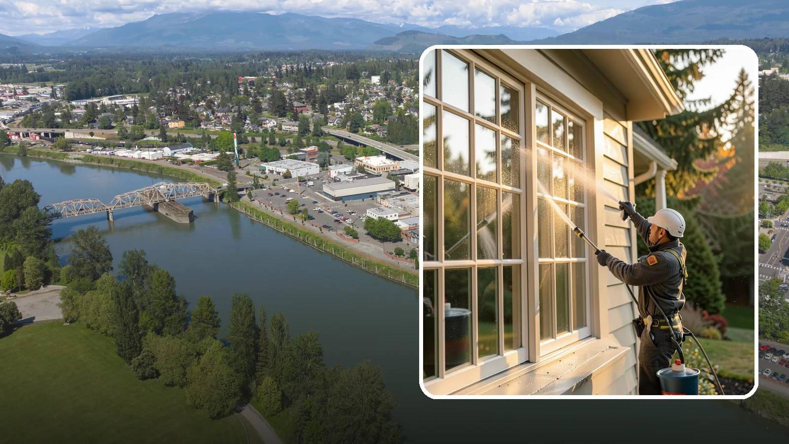 French Window Cleaning in Mount Vernon, Skagit County, WA - Detailed cleaning of multi-pane French windows, clearing every divided light and the muntins between them.