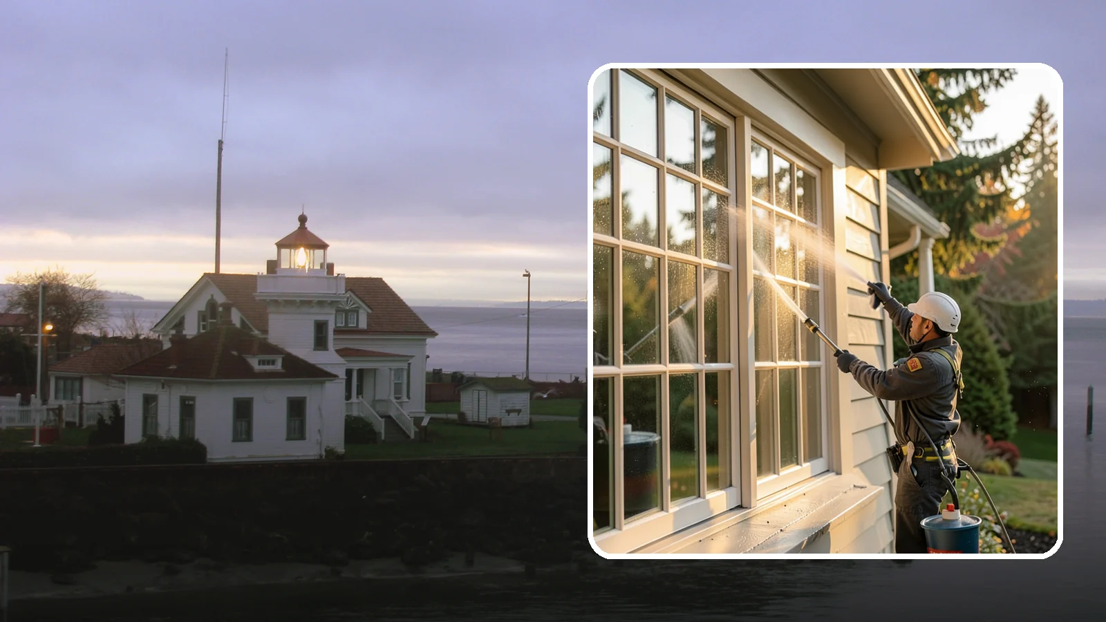 French Window Cleaning in Mukilteo, Snohomish County, WA - Detailed cleaning of multi-pane French windows, clearing every divided light and the muntins between them.