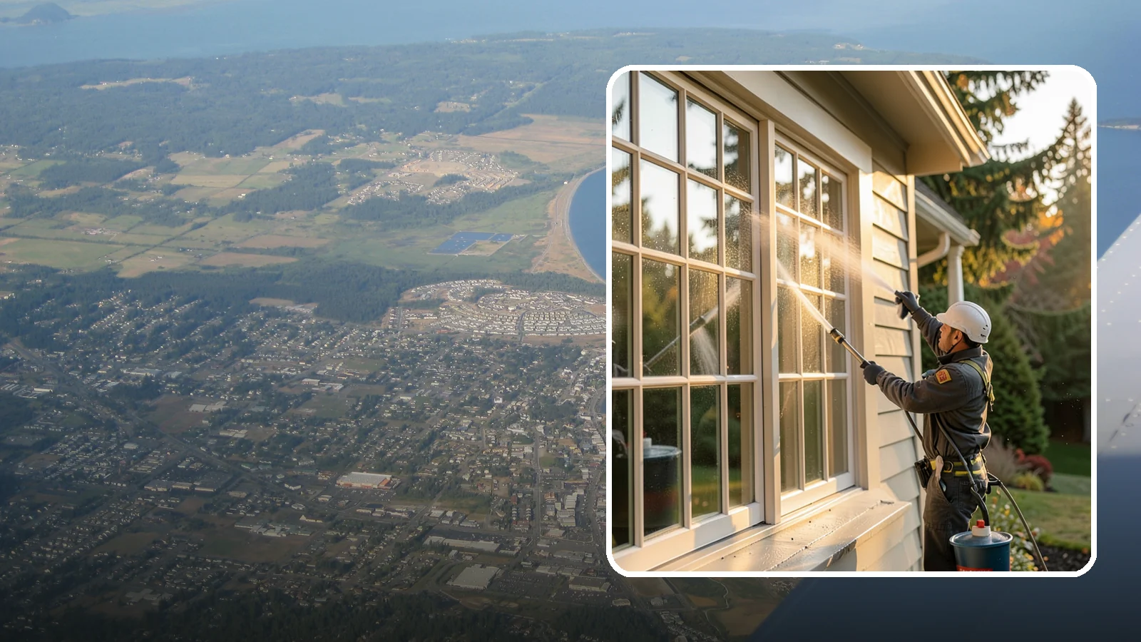 French Window Cleaning in Oak Harbor, Island County, WA - Detailed cleaning of multi-pane French windows, clearing every divided light and the muntins between them.
