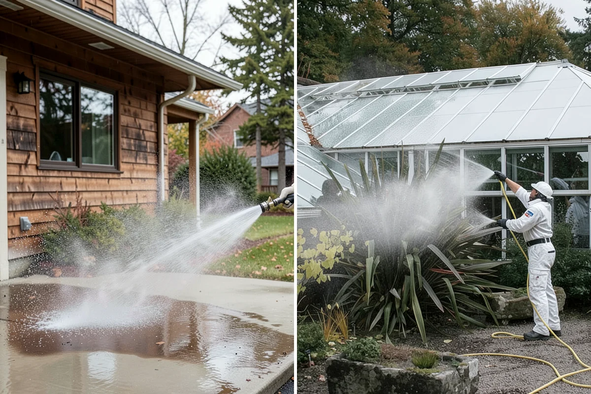 French Window Cleaning in Puyallup, Pierce County, WA - Rinse loose grime from the divided panes