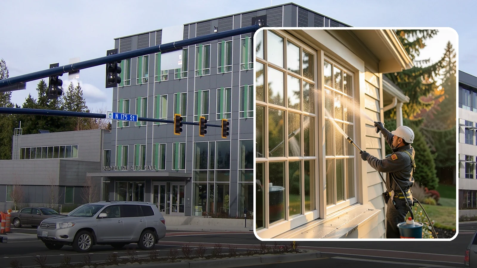 French Window Cleaning in Shoreline, King County, WA - Detailed cleaning of multi-pane French windows, clearing every divided light and the muntins between them.