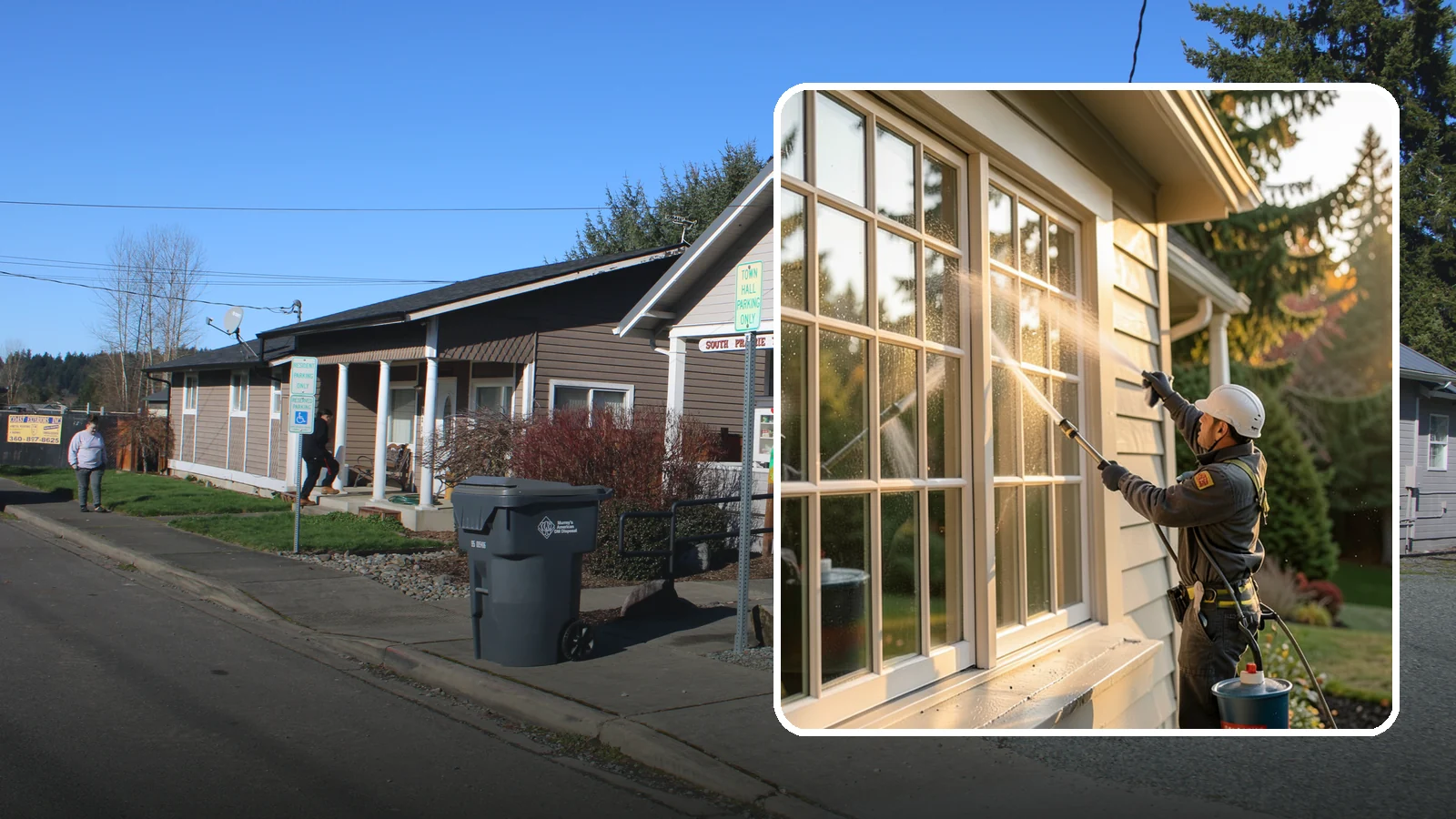 French Window Cleaning in South Prairie, Pierce County, WA - Detailed cleaning of multi-pane French windows, clearing every divided light and the muntins between them.