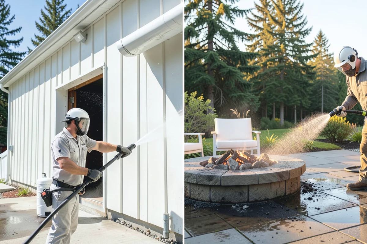 French Window Cleaning in South Prairie, Pierce County, WA - Rinse loose grime from the divided panes