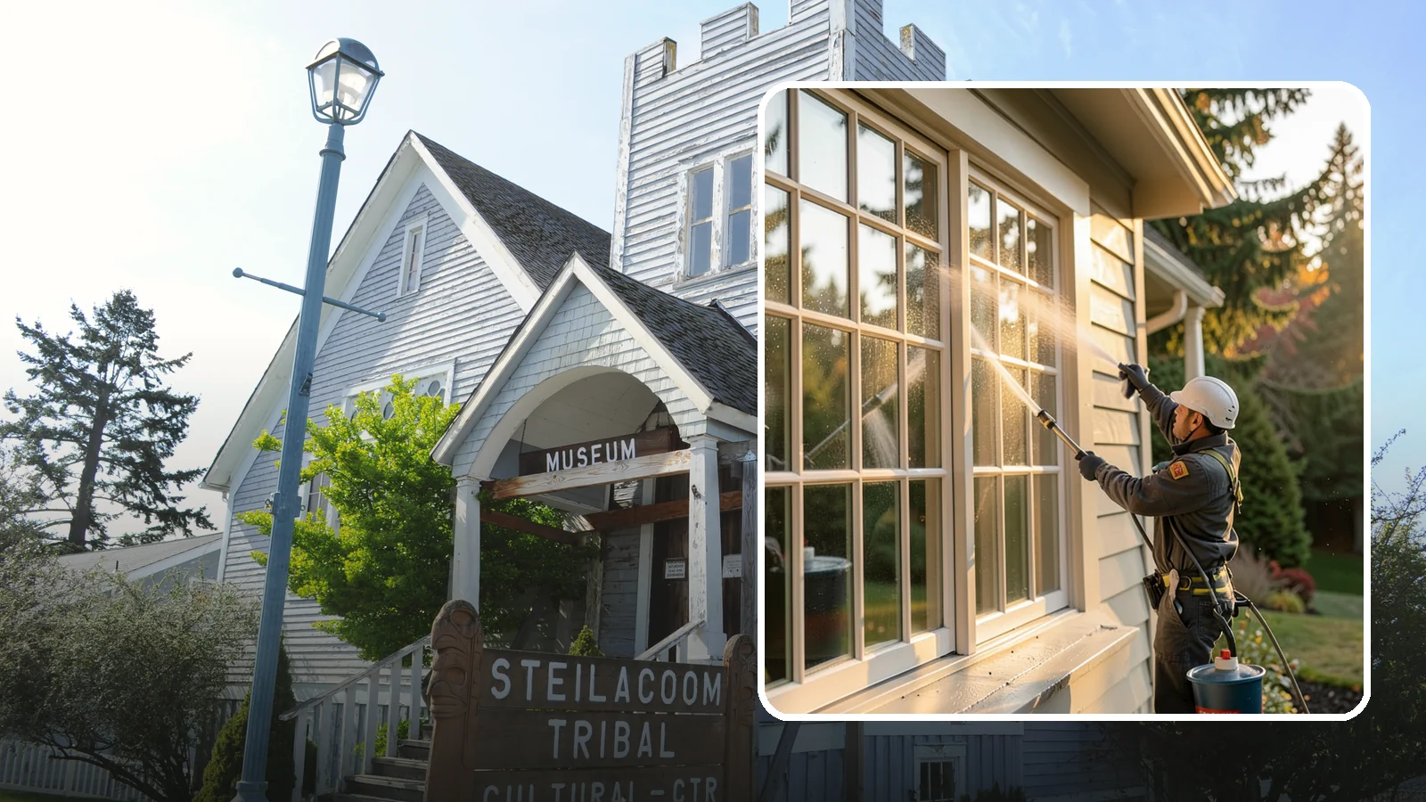 French Window Cleaning in Steilacoom, Pierce County, WA - Detailed cleaning of multi-pane French windows, clearing every divided light and the muntins between them.