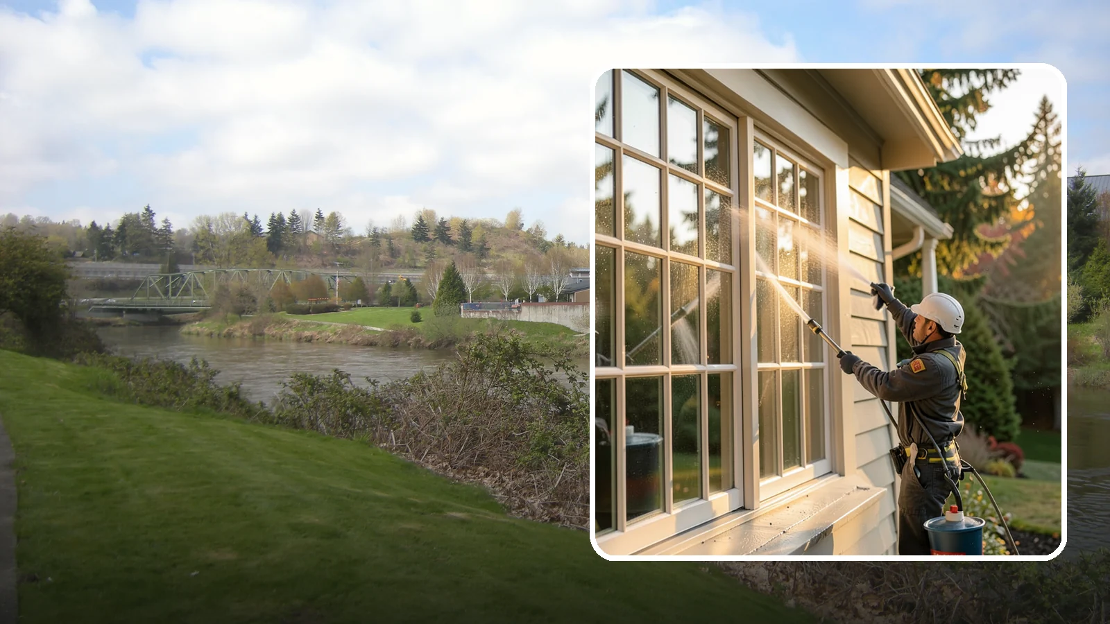 French Window Cleaning in Tukwila, King County, WA - Detailed cleaning of multi-pane French windows, clearing every divided light and the muntins between them.