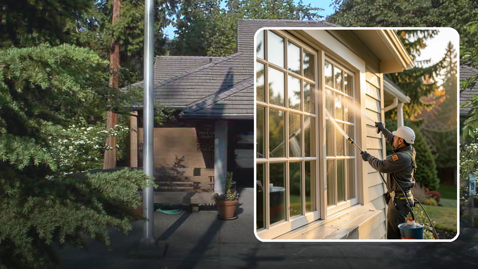 French Window Cleaning in Yarrow Point, King County, WA - Detailed cleaning of multi-pane French windows, clearing every divided light and the muntins between them.