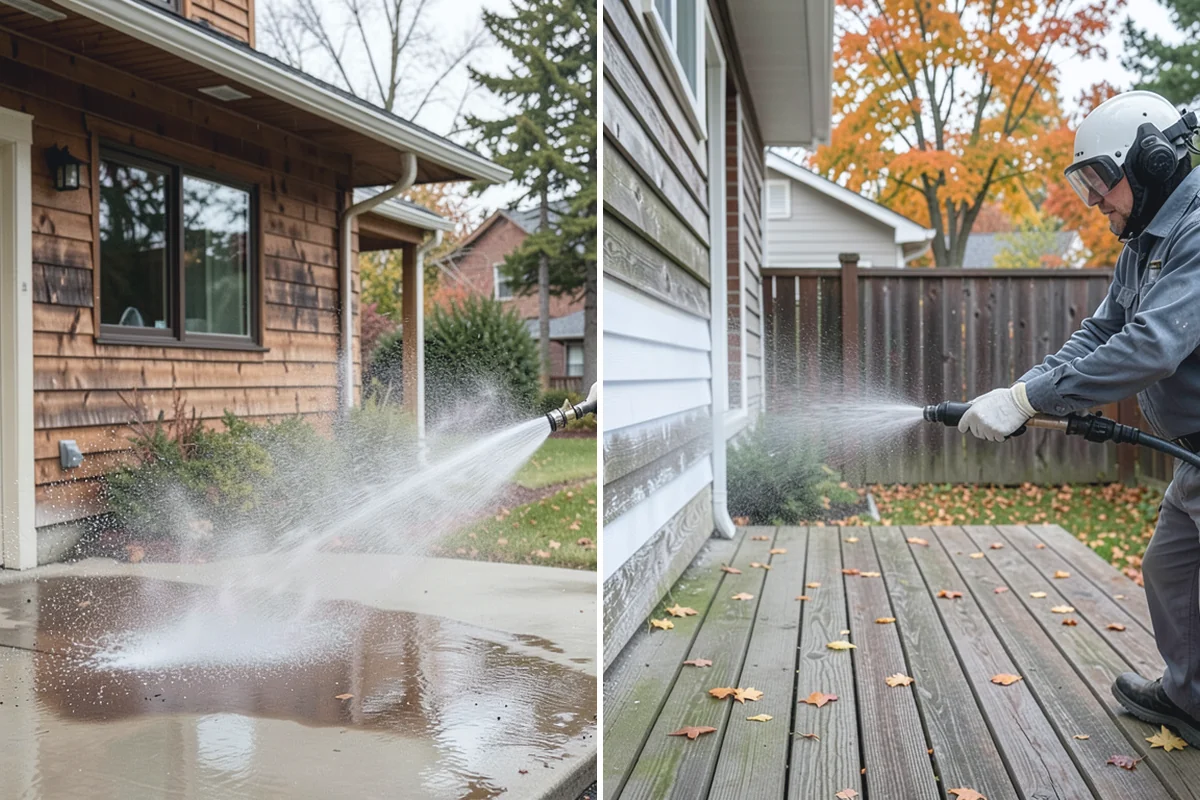 Front Walkway Washing in Beaux Arts Village, King County, WA - Clear needles and leaf litter from the full run