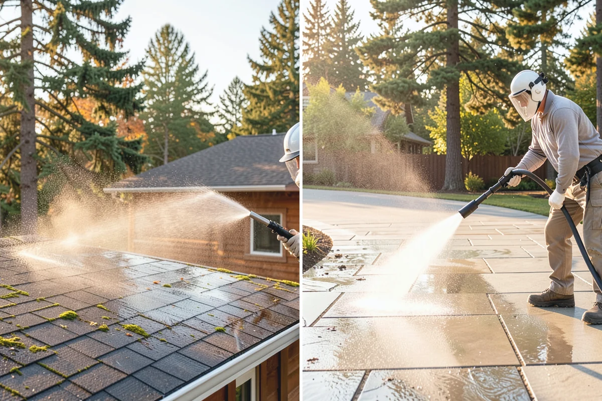Front Walkway Washing in Buckley, Pierce County, WA - Clear needles and leaf litter from the full run