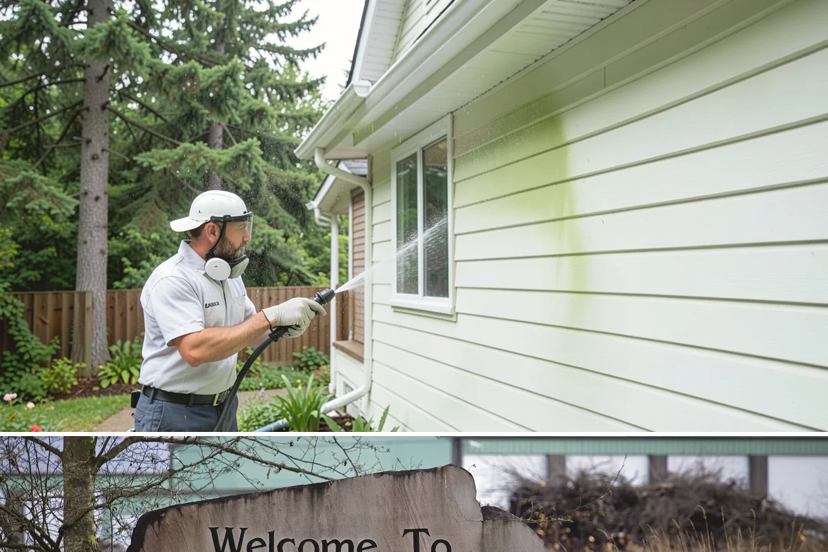 Front Walkway Washing in Buckley, Pierce County, WA - Front walkways look best cleaned in early summer and again in fall after needle drop.