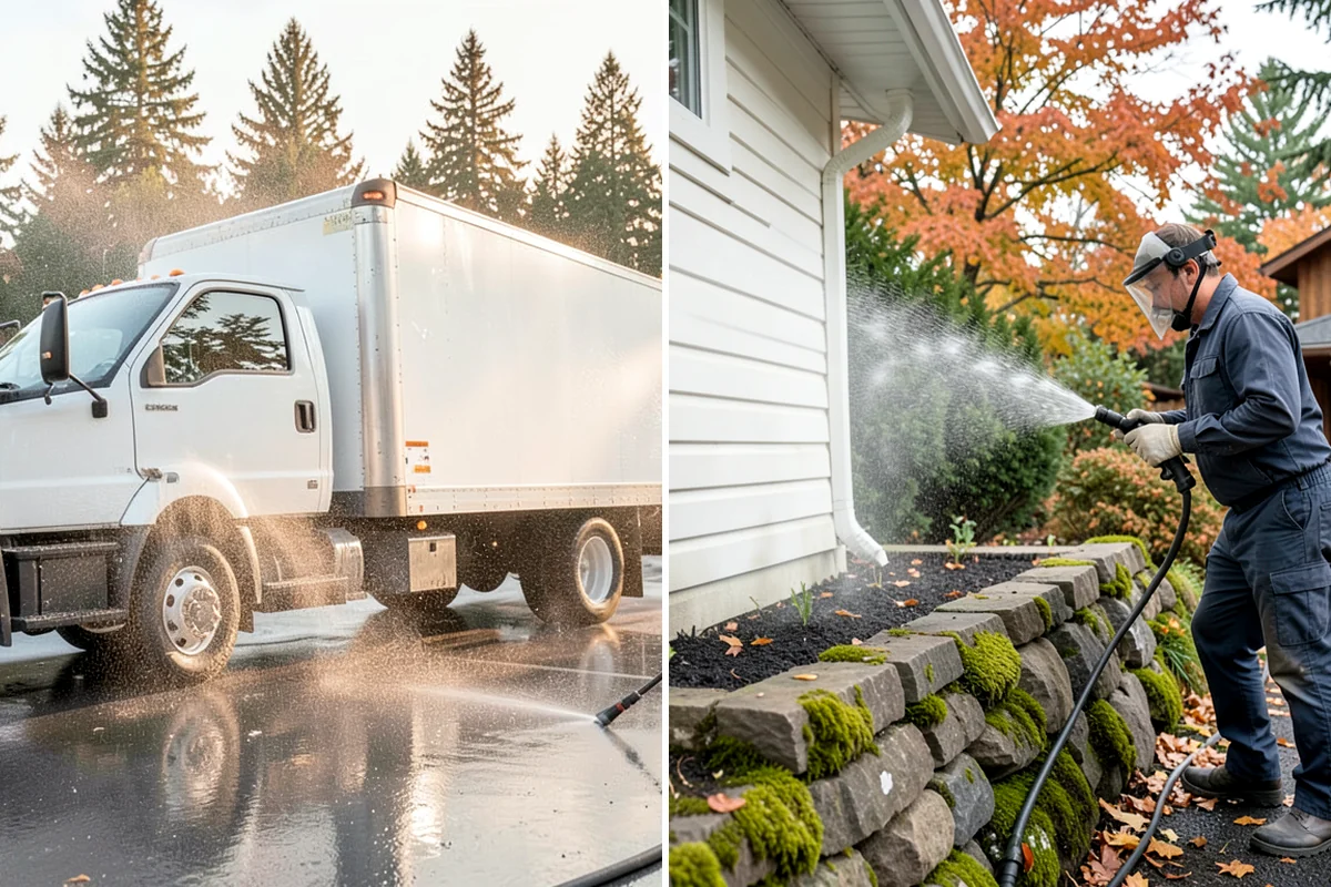 Front Walkway Washing in Clyde Hill, King County, WA - Clear needles and leaf litter from the full run