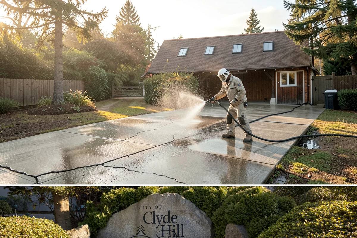 Front Walkway Washing in Clyde Hill, King County, WA - Front walkways look best cleaned in early summer and again in fall after needle drop.