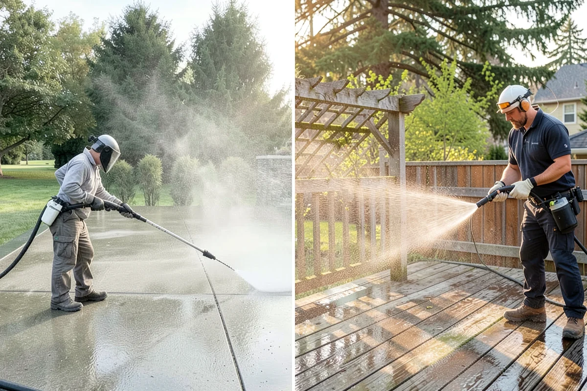 Front Walkway Washing in Concrete, Skagit County, WA - Clear needles and leaf litter from the full run