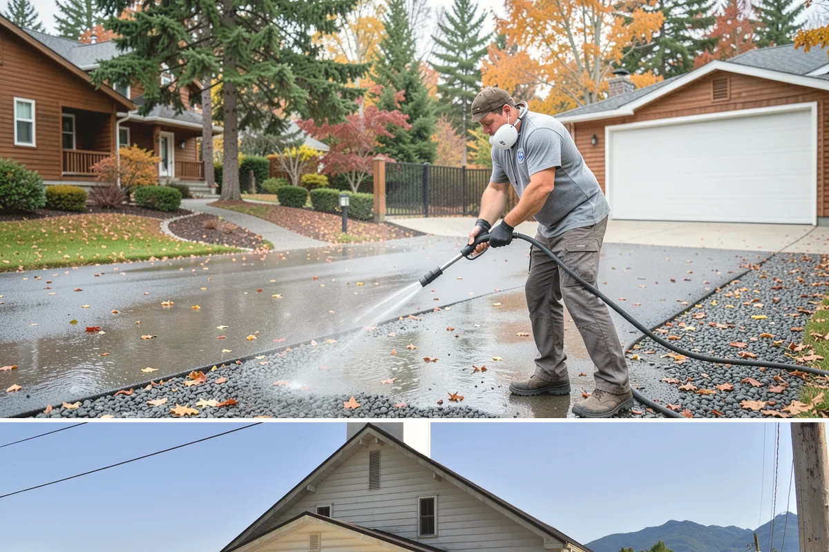 Front Walkway Washing in Concrete, Skagit County, WA - Front walkways look best cleaned in early summer and again in fall after needle drop.