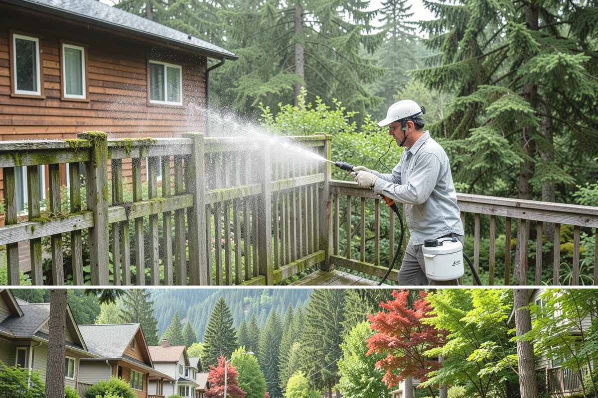 Front Walkway Washing in Darrington, Snohomish County, WA - Front walkways look best cleaned in early summer and again in fall after needle drop.