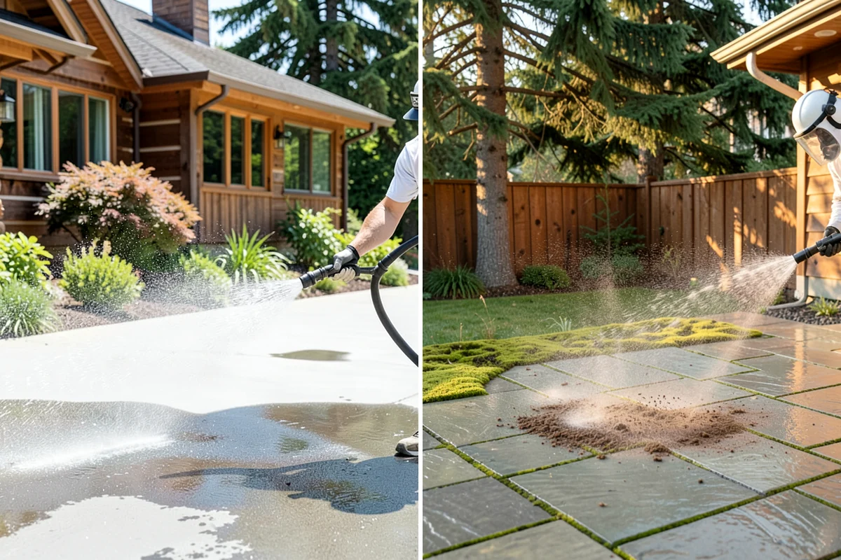 Front Walkway Washing in DuPont, Pierce County, WA - Clear needles and leaf litter from the full run