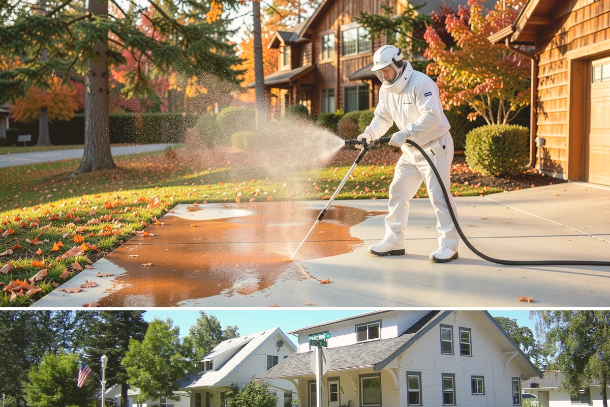 Front Walkway Washing in DuPont, Pierce County, WA - Front walkways look best cleaned in early summer and again in fall after needle drop.
