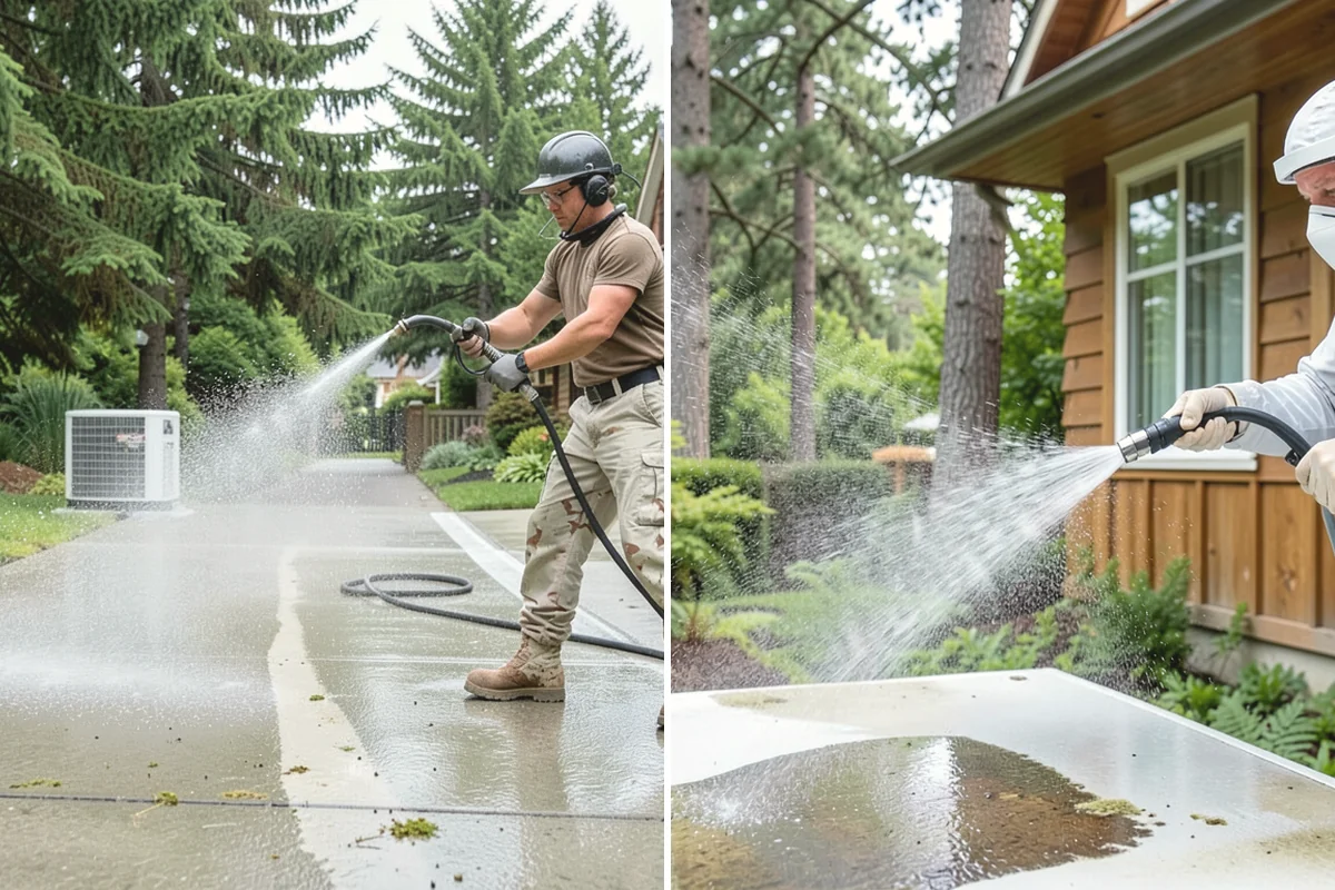 Front Walkway Washing in Edgewood, Pierce County, WA - Clear needles and leaf litter from the full run