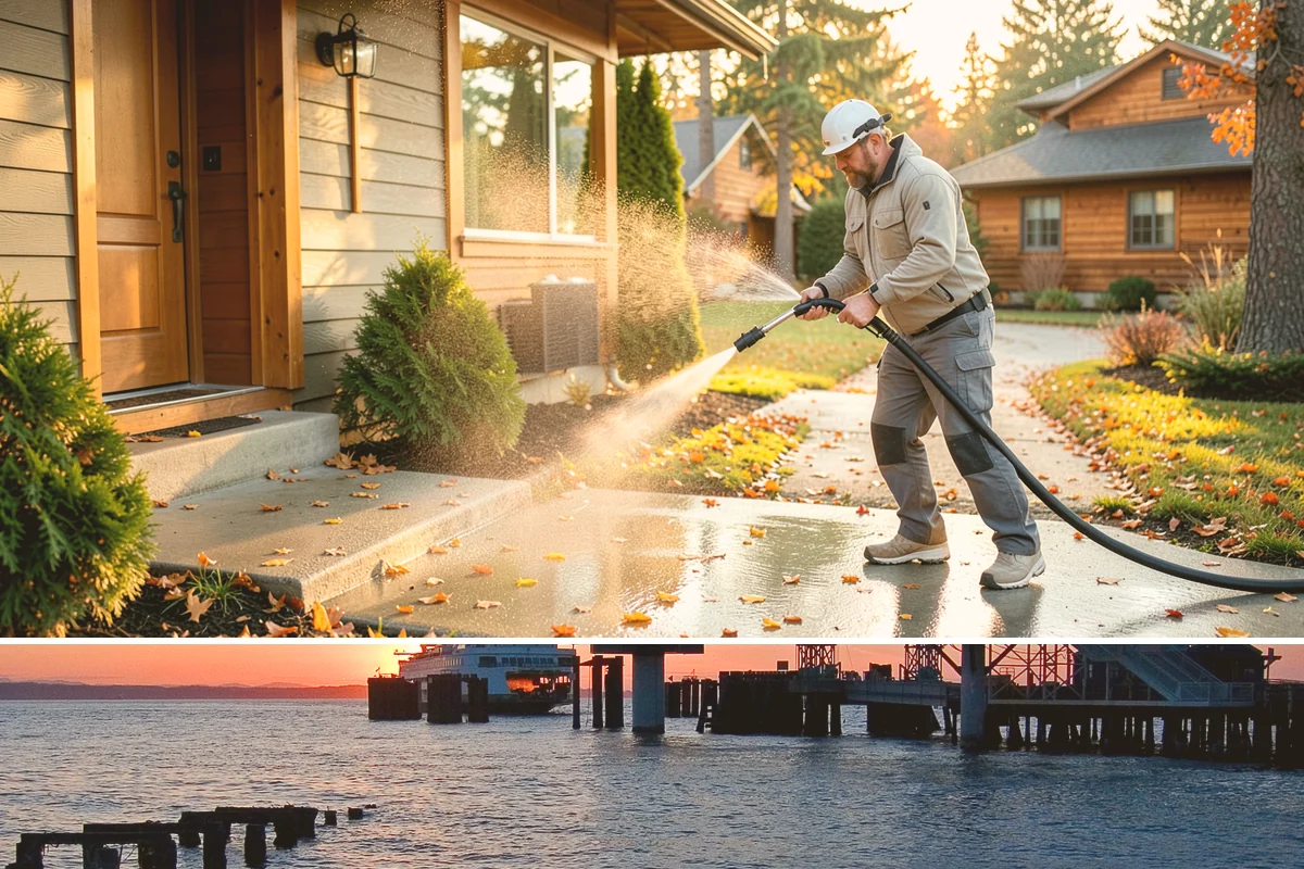 Front Walkway Washing in Edmonds, Snohomish County, WA - Front walkways look best cleaned in early summer and again in fall after needle drop.