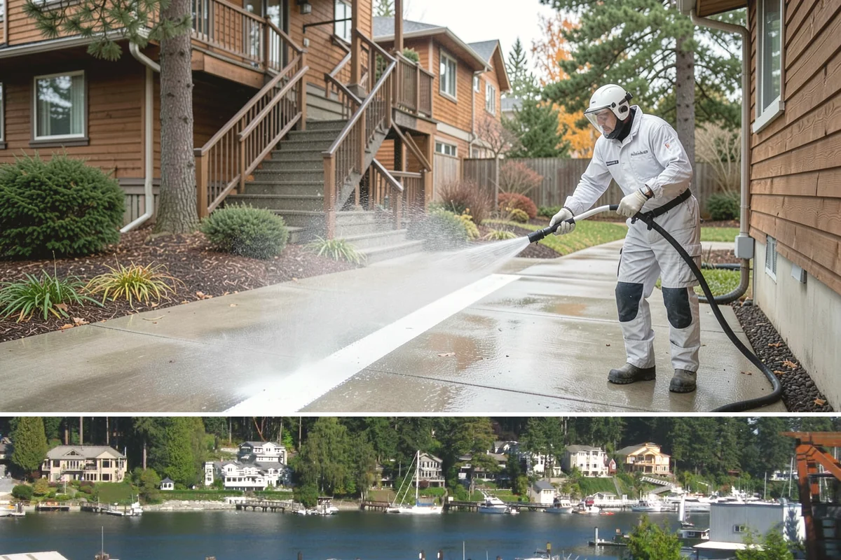 Front Walkway Washing in Gig Harbor, Pierce County, WA - Front walkways look best cleaned in early summer and again in fall after needle drop.
