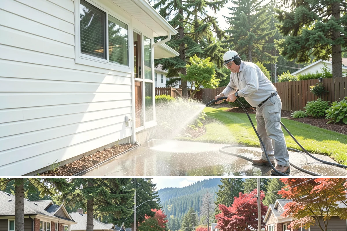 Front Walkway Washing in Hunts Point, King County, WA - Front walkways look best cleaned in early summer and again in fall after needle drop.
