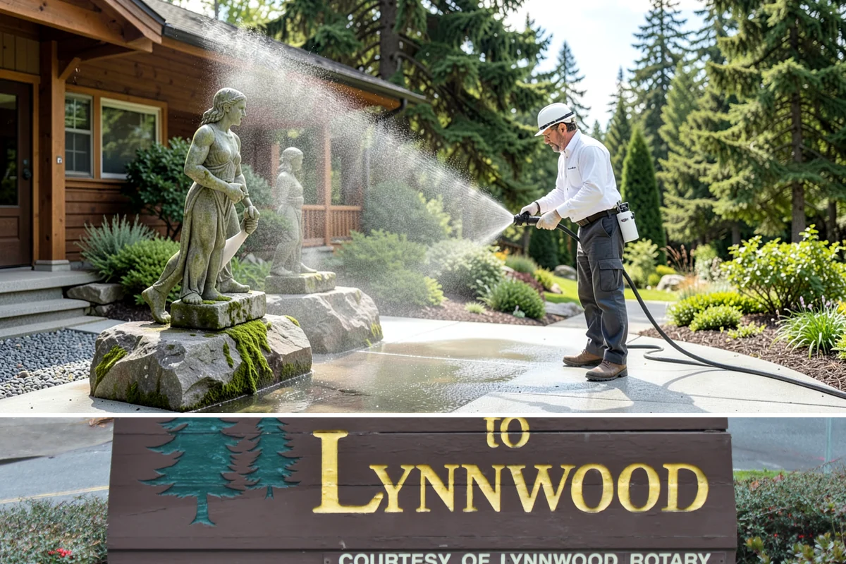 Front Walkway Washing in Lynnwood, Snohomish County, WA - Front walkways look best cleaned in early summer and again in fall after needle drop.