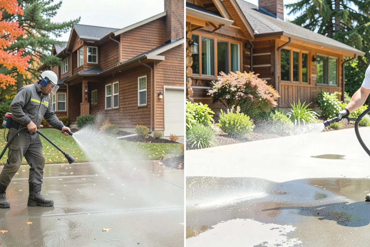 Front Walkway Washing in Mercer Island, King County, WA - Clear needles and leaf litter from the full run
