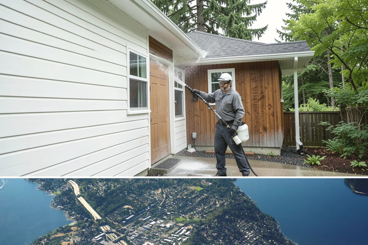 Front Walkway Washing in Mercer Island, King County, WA - Front walkways look best cleaned in early summer and again in fall after needle drop.
